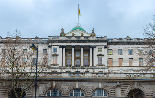 London, UK - December 12, 2016: The riverside facade of the iconic Somerset house