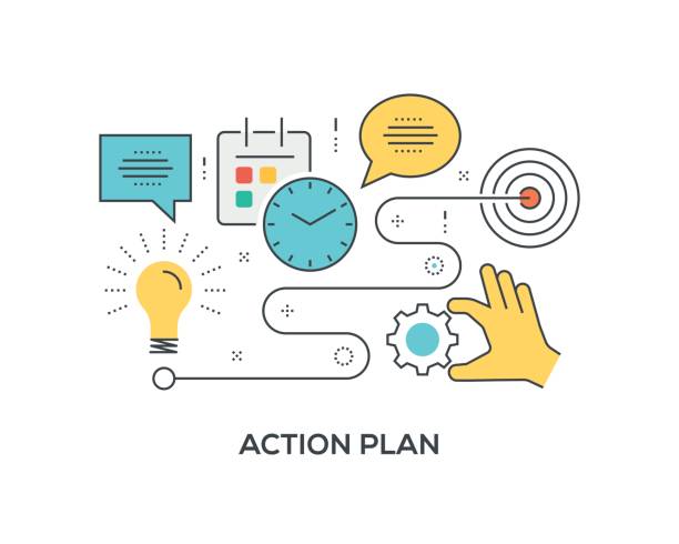 Action Plan Concept with icons Action Plan Concept with icons strategy drawings stock illustrations