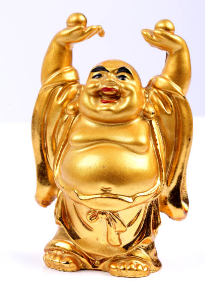 istock Happy golden laughing Buddha on a white background 644277406
