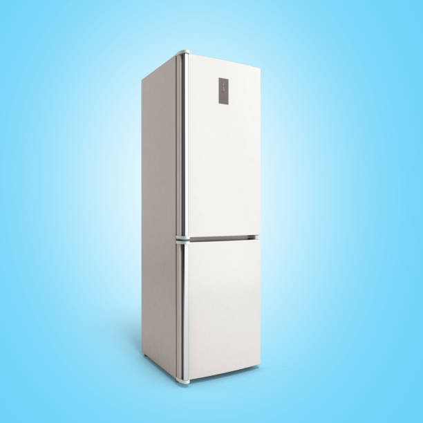 istock Stainless steel modern open refrigerator on blue 3d illustration 644279838