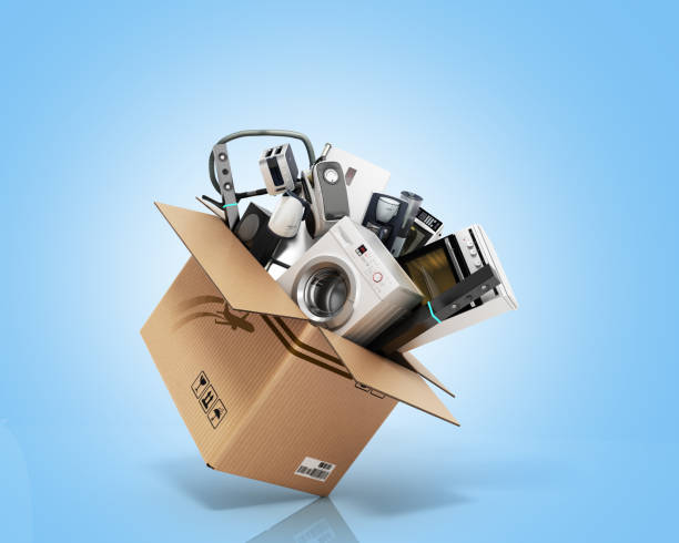 istock Home appliances Group of white refrigerator washing machine stove microwave 644286944