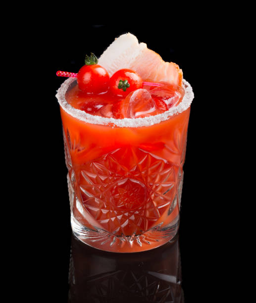istock Bloody Mary alcohol cocktail isolated on black 644287814