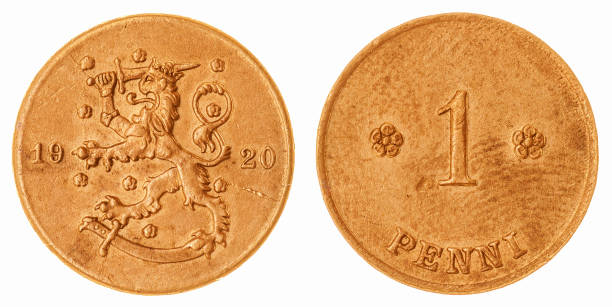 istock 1 penni 1920 coin isolated on white background, Finland 644291240