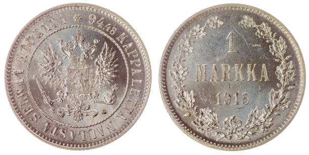 1 markka 1915 coin isolated on white background, Finland