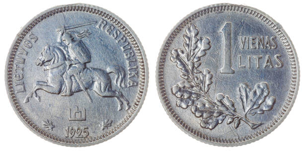 istock 1 litas 1925 coin isolated on white background, Lithuania 644291320