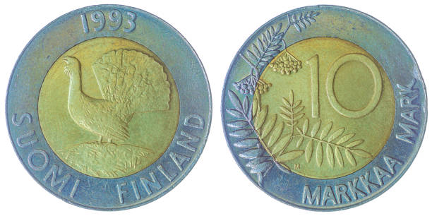 istock 10 markkaa 1993 coin isolated on white background, Finland 644291348