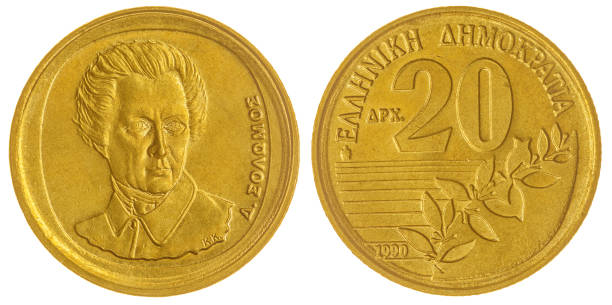 istock 20 drachmes 1990 coin isolated on white background, Greece 644291388