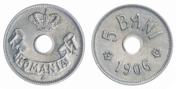 istock 5 bani 1906 coin isolated on white background, Romania 644300534
