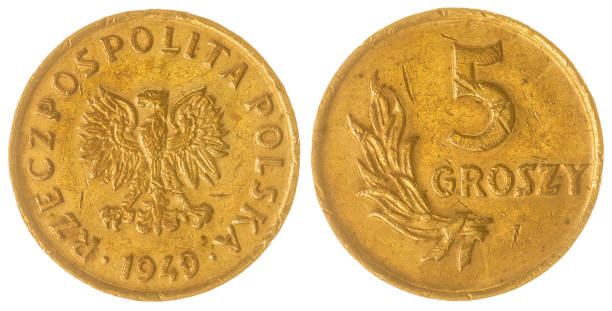 istock 5 groszy 1949 coin isolated on white background, Poland 644300624