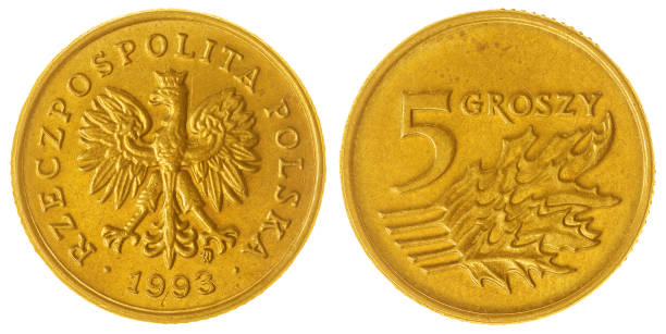 istock 5 groszy 1993 coin isolated on white background, Poland 644302864