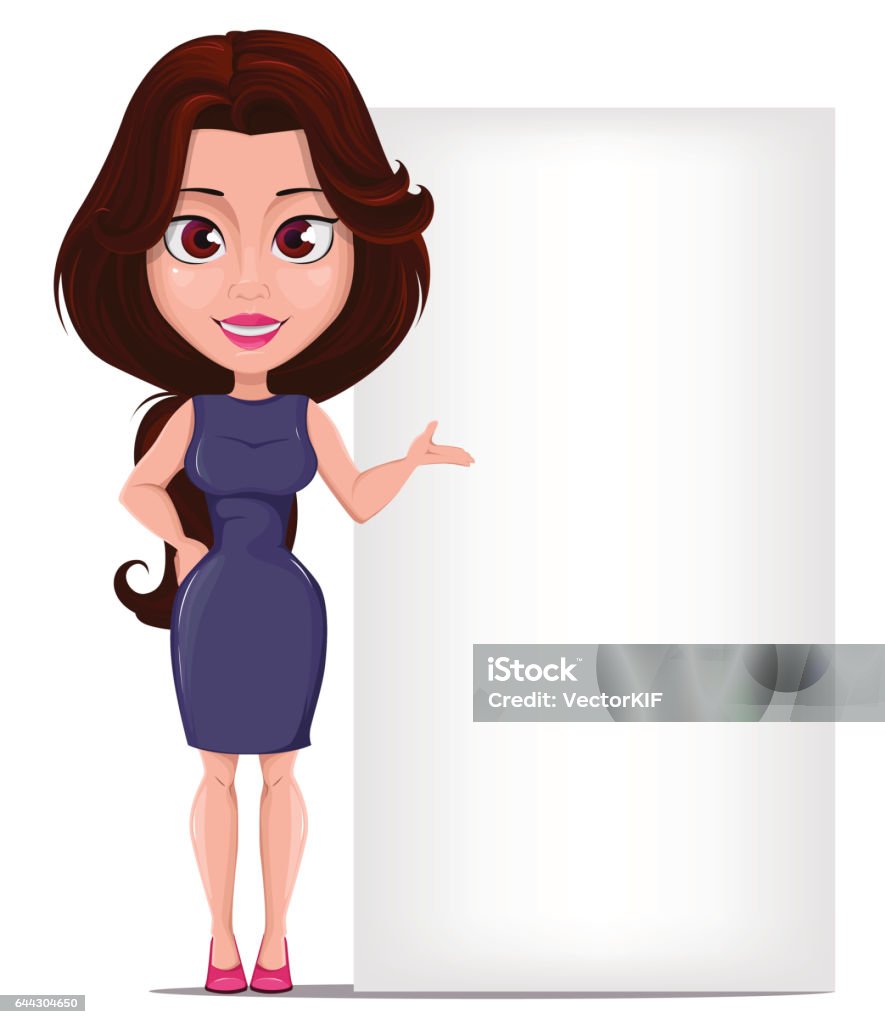 Cute Office Manager With Fashionable Hairstyle Showing On Big Blank Board  Stock Illustration - Download Image Now - iStock