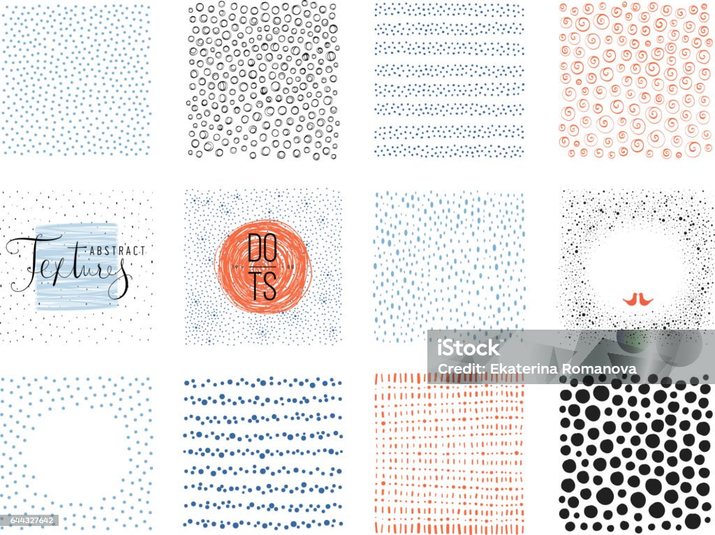 Sketch Backgrounds_06 Set of abstract square backgrounds and sketch dots textures. Vector illustration. Spotted stock illustration