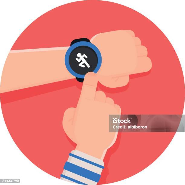 Running App On Smart Watch Stock Illustration - Download Image Now - Fitness Tracker, Watch - Timepiece, Icon Symbol