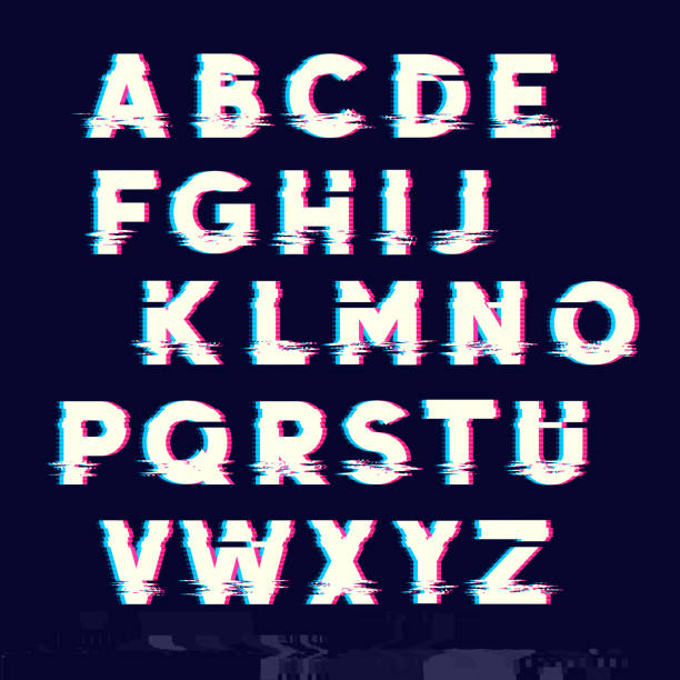 Glitch Letters Glitch displacement type letters with fault lines. Vector illustration distorted font stock illustrations