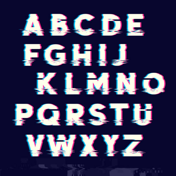 Glitch Letters Glitch displacement type letters with fault lines. Vector illustration tv glitch stock illustrations