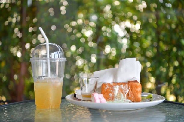 istock Honey Toast, crumb left over from eating, at cafe. 644365856