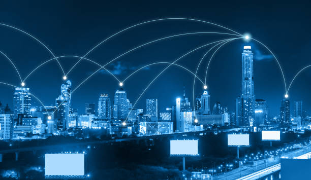istock Blue tone city scape and network connection concept 644388284