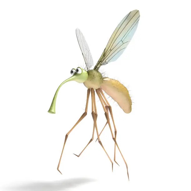 3D render image of stylized gnat isolated on the white. Cute mosquito.