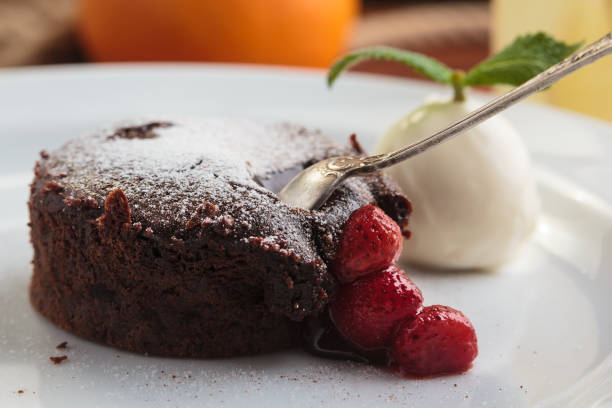 istock Chocolate fondant with strawberry and ice cream 644415936