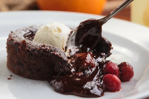 istock Chocolate fondant with strawberry and ice cream 644416524