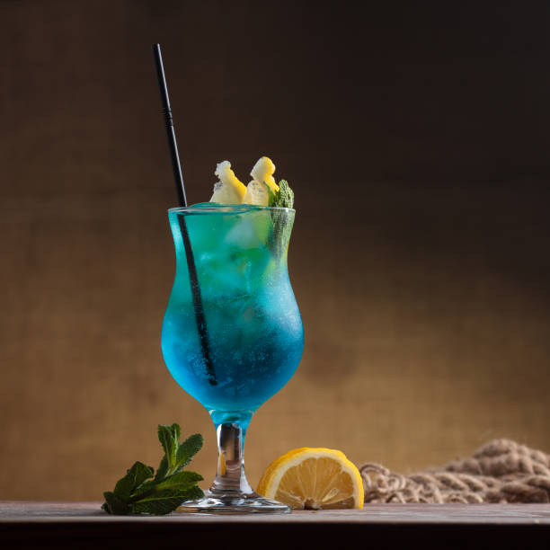 istock Blue Lagoon Cocktail on gritty vintage background. 644425012