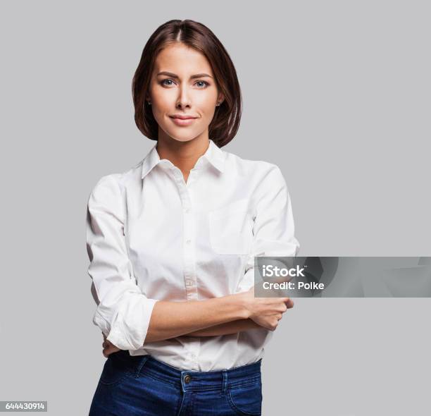 Businesswoman Studio Portrait Stock Photo - Download Image Now - Women, One Woman Only, Portrait