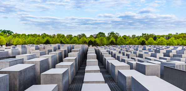 Holocaust Memorial on Berlin, varios gray cubes to remember murdered people