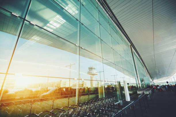 istock Glass facade of modern airport terminal 644484800