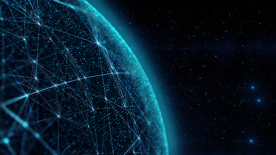Connection lines Around Earth Globe, Futuristic Technology  Theme Background with Light Effect.