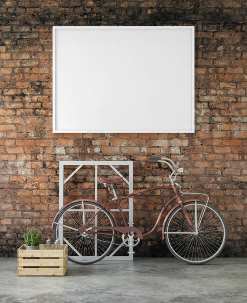 istock Interior hipster wall and bicycle with picture frame template 644511194