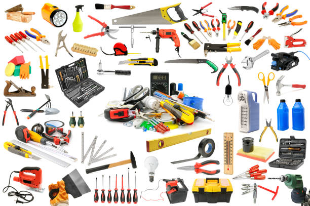 collecte des outils nécessaires à la réparation et à l'entretien de la maison. - hand tool toolbox group of objects work tool photos et images de collection