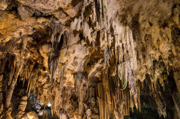 Nerja cave formations, stalactites and stalagmites. Nerja cave formations. Stalactites and stalagmites in the famous Nerja Caves, In Nerja, Málaga Province, Andalusia, Spain. nerja caves stock pictures, royalty-free photos & images