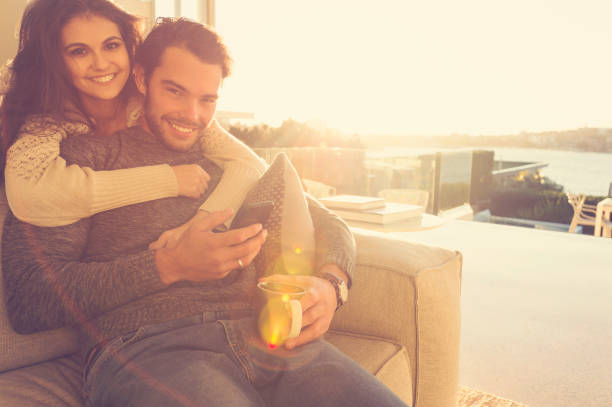 istock Couple on the sofa in the morning. 644682226
