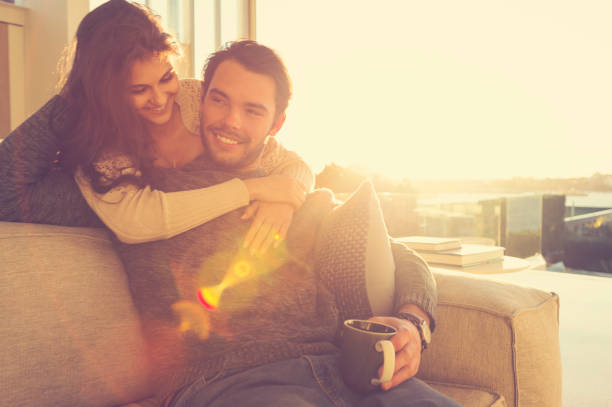 istock Couple on the sofa in the morning. 644682288