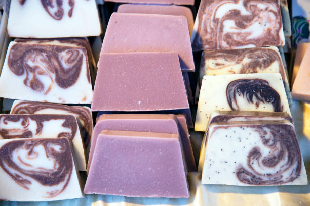 istock Stack of soaps on a market stall for sale 644683456