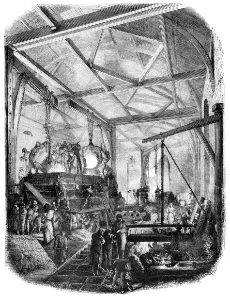 istock Worker manufacturing iron at smelting furnace 1850 644687182