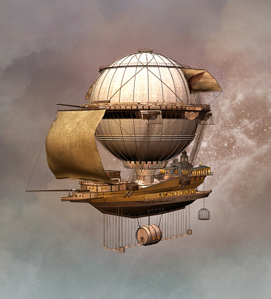 Vintage steampunk airship - 3D illustration