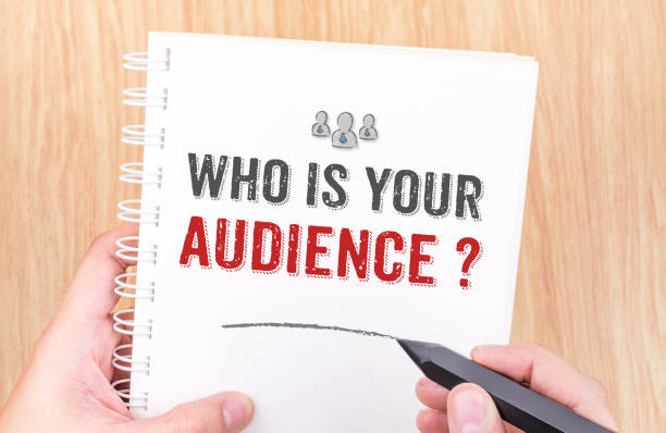 istock Who is your audience? word on white ring binder notebook with hand holding pencil on wood table,Business concept. 644783950
