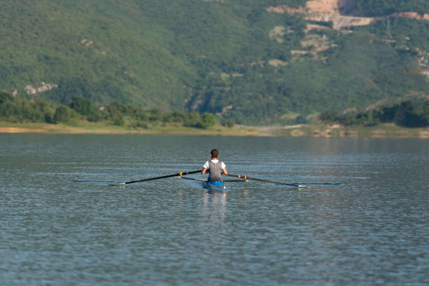 istock Child in the course of rowing on single 644819360