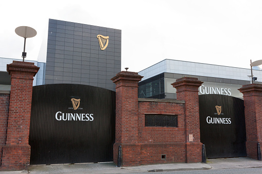 Dublin, Ireland - May 22, 2016. The Guinness Brewery in Dublin the capital of Ireland. This is the modern area of the Guinness Brewery, more added brewhouses as the company grew in the 20th and 21st centuries.