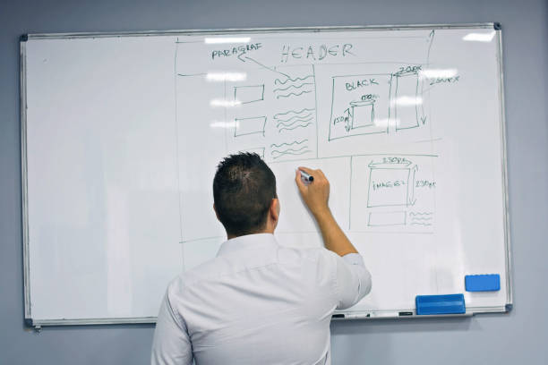 istock Businessman look up and writing 644908542