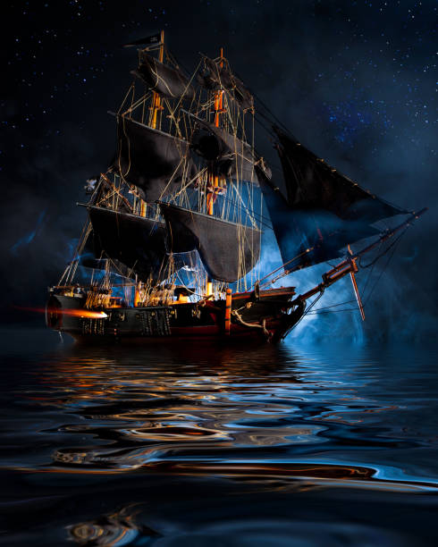 istock Model Pirate Ship with fog and water 644919764
