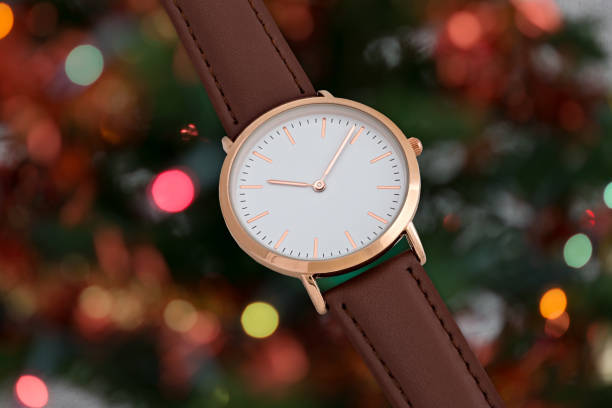 istock Brawn leather strap wrist watch in Christmas time 644922940