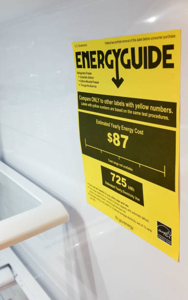 EnergyGuide inside a refrigerator stock photo