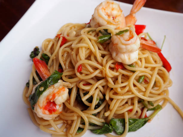 istock Stir-fried spicy spaghetti with shrimp 644945674
