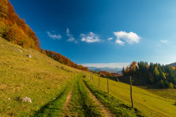 istock Autumn panorama in the mountains, in a remote rural area 644948312