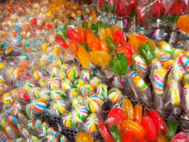 istock Colorful spiral lollipop isolated, Candy 644955054
