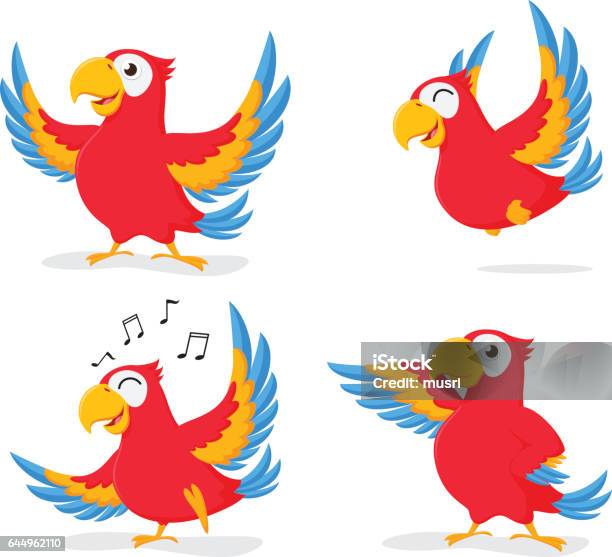 Cute Parrot Cartoon Collection Set Stock Illustration - Download Image Now - Parrot, Cartoon, Animal