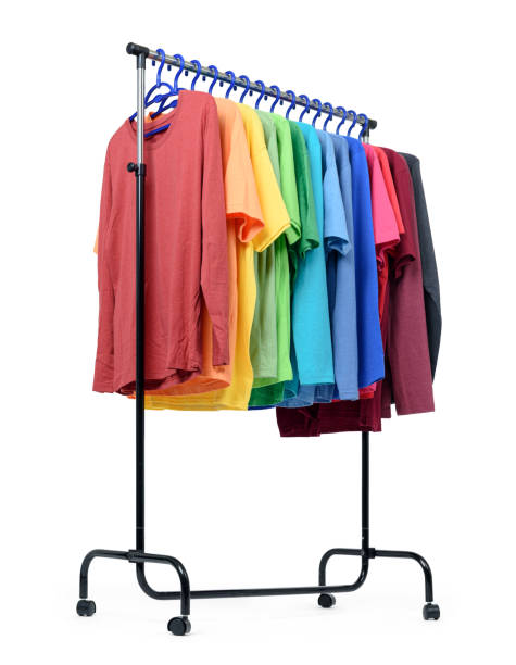 istock Mobile rack with color clothes on white background 644964000