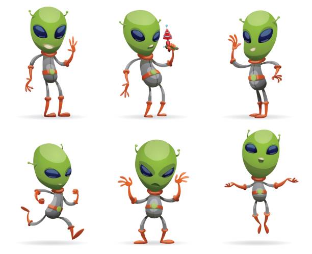 illustrations, cliparts, dessins animés et icônes de ensemble d'étrangers verts drôles - mascot alien space mystery